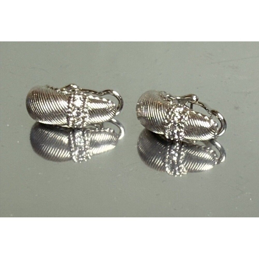 Judith Ripka 925 Sterling Silver CZ Cable Crossover Ribbed Huggie Hoop Earrings